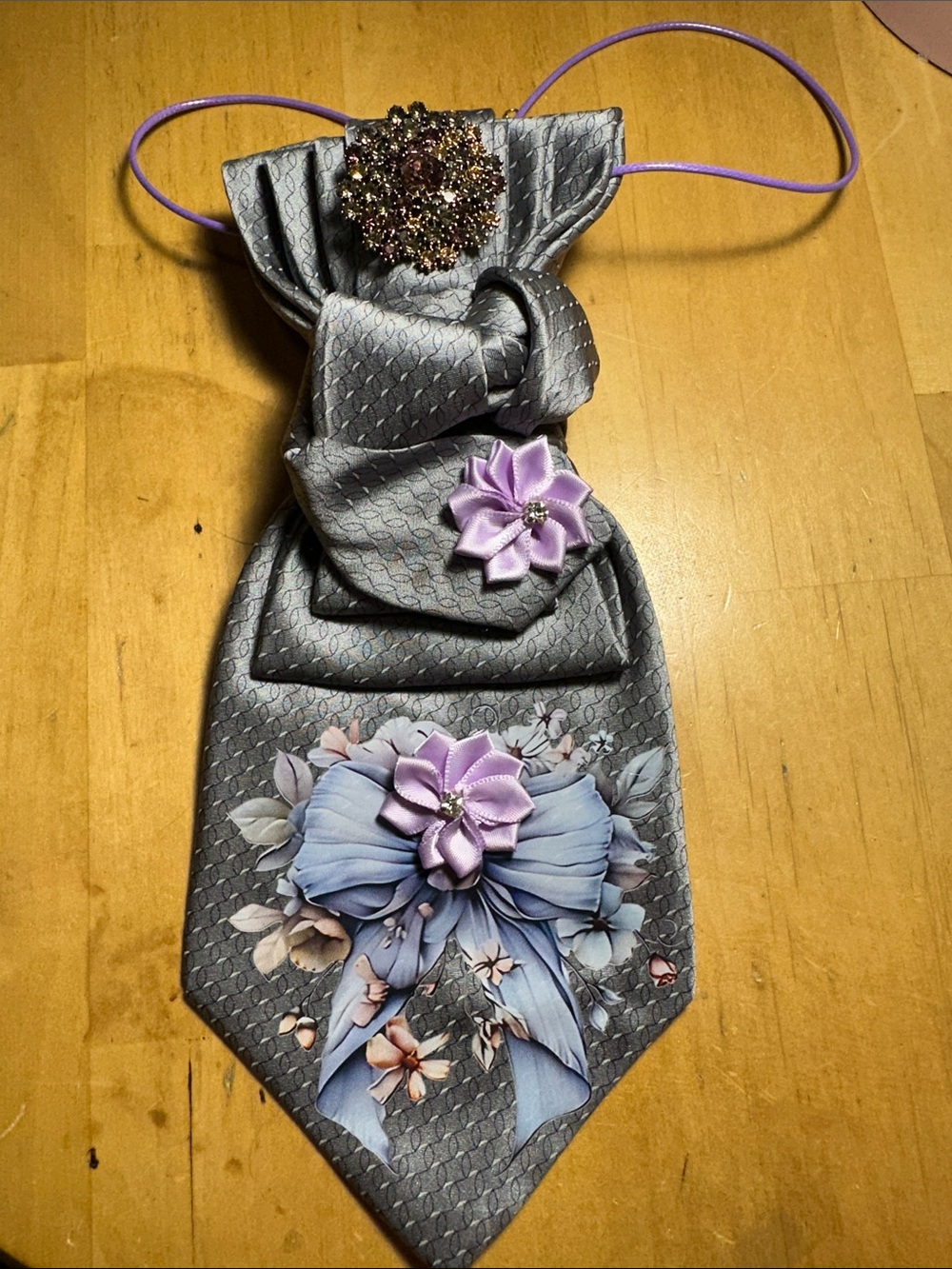 Stafford Gray Imported Silk Floral Necklace Tie with Purple Accents